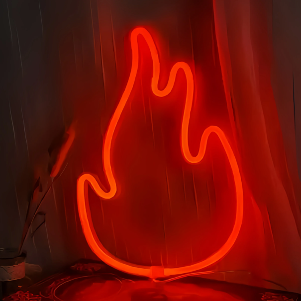 LED Neon Wall Decoration 28.5 x 19 cm Flame Light USB or Battery 3x AA Night Light Party Lighting Room Decoration red