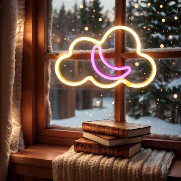 LED Neon Wall Decoration Cloud Shape with Moon Night Light USB or 3x AA Batteries Children's Night Light yellow