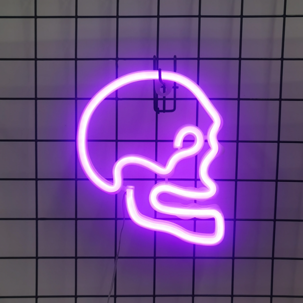 LED neon wanddecoratie 22 x 18 cm Schedel in lichtgevend design USB of 3x AA batterijen Lichtgevende decoratie Halloween interieur paars