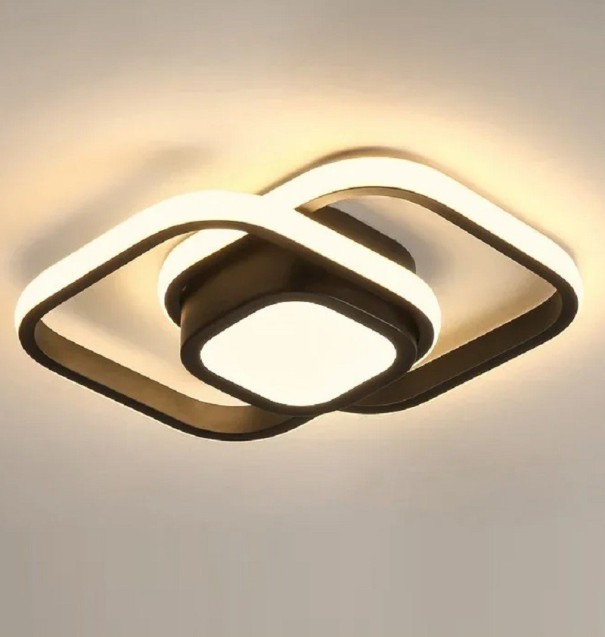 LED οροφής φωτιστικό με 3 χρώματα φωτός 32 W Σύγχρονος ρυθμιζόμενος πολυέλαιος σε σχήμα δύο τετραγώνων Μινιμαλιστικός πολυέλαιος με δυνατότητα αλλαγής θερμοκρασίας χρώματος 27 x 22 x 6 cm μαύρο