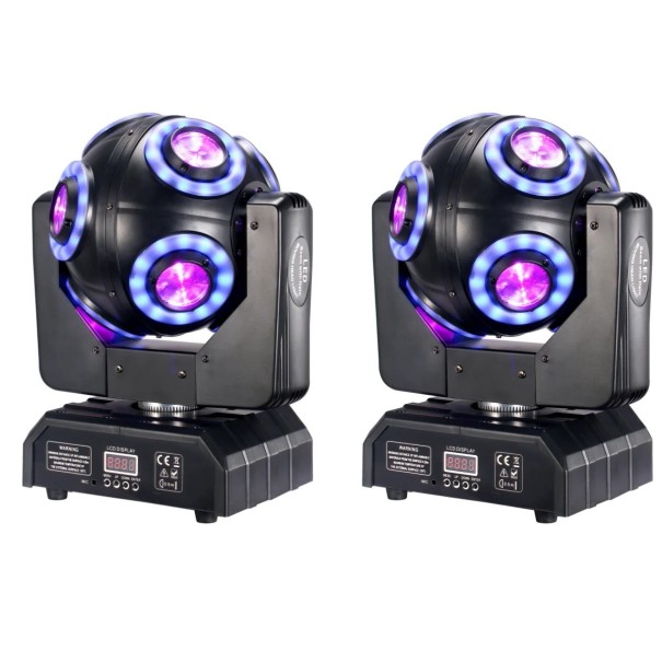 LED otočná hlava 150 W 8×15 W RGBW 4v1 s RGB halo 360° DMX512 EU zástrčka černé pódiové světlo pro DJ párty klubové osvětlení 1