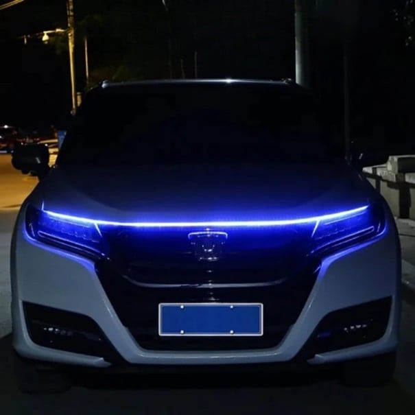 LED pásek 120 cm 12V IP68 3000 lm Denní svícení Kapota Skenovací start PVC Zkrátitelný Dekorativní ambientní světlo auta Vodotěsný LED pásek modrá