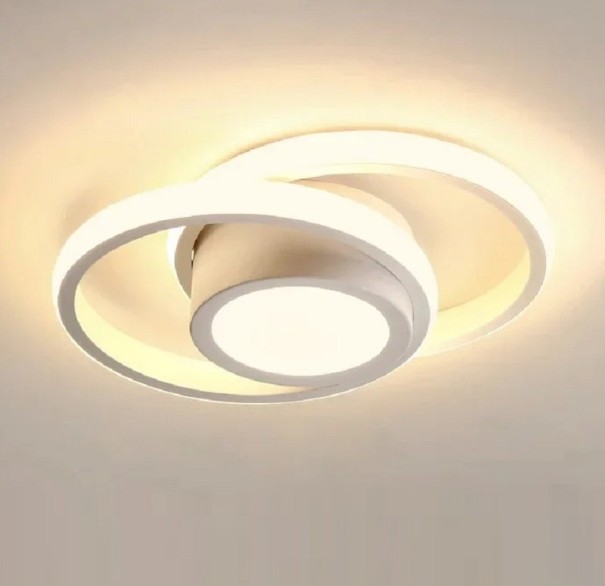 LED plafondlamp met 3 lichtkleuren 32 W Moderne dimbare kroonluchter in de vorm van twee cirkels Minimalistische kroonluchter met kleurtemperatuurschakeling 27 x 20 x 6 cm wit