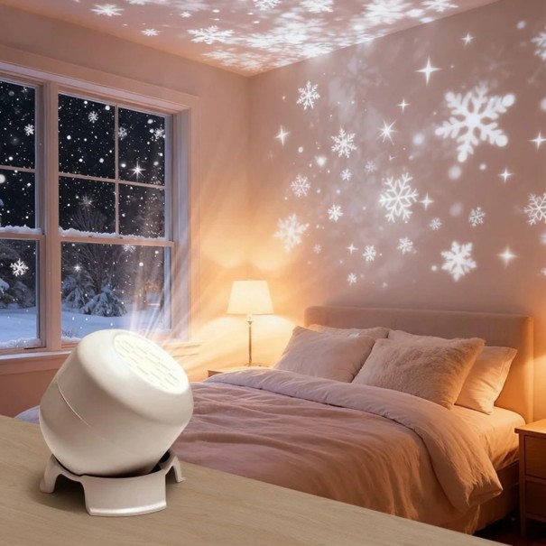 LED Projector of Snowflakes and Stars 360° Rotation 3 W USB Power Adjustable Brightness Height 10 cm ABS White Winter Room Decoration 1
