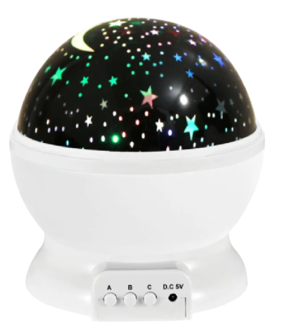 LED projector van sterren en sterrenstelsels met bewegend beeld, 14 x 12,5 cm, voeding via USB of op AA-batterijen, nachtlampje wit