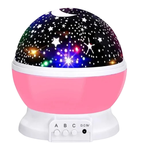 LED projektor hvězdiček a galaxie s pohyblivým obrazem, 14 x 12,5 cm, napájení USB nebo na baterie AA, noční světlo do dětského pokoje růžová