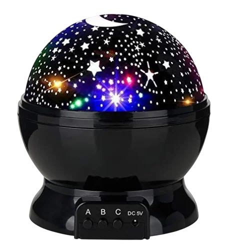 LED projektor hviezdičiek a galaxie s pohyblivým obrazom, 14 x 12,5 cm, napájanie USB alebo na batérie AA, nočné svetlo do detskej izby čierna