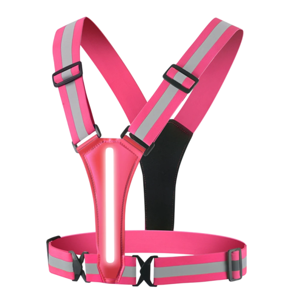 LED-Reflex-Laufweste, wiederaufladbare elastische Weste über USB für Kinder und Erwachsene, Unisex-Sicherheitsweste für Nachtfahrten, 64–105 cm rosa