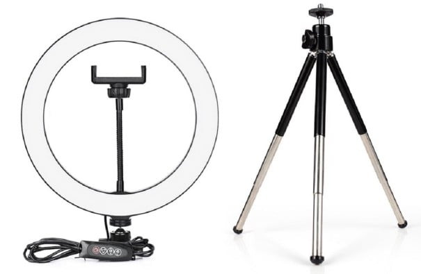 LED-rengasvalo jalustalla K2435 musta 26 cm