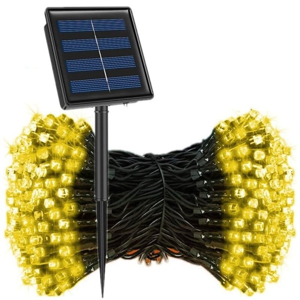 LED řetěz 13 m 120 diod se solárním panelem teplá bílá