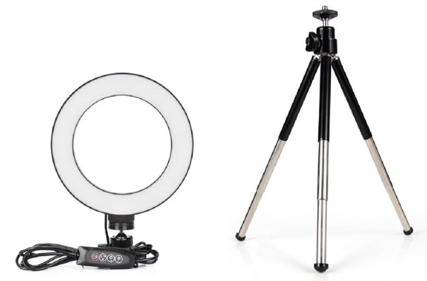 LED Ring Light with Tripod K2435 black 16 cm