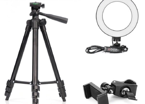 LED ringlamp 16 cm met statief K2433 102 cm