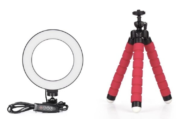 LED-ringlamp met statief rood 16 cm