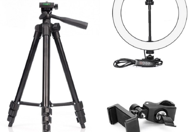 LED-ringlampe 26 cm med stativ 102 cm