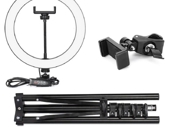 LED-ringlampe 26 cm med stativ 160 cm