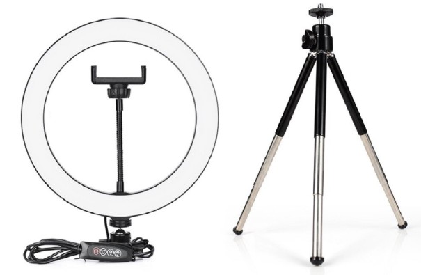 LED-ringlampe med stativ K2435 sort 26 cm