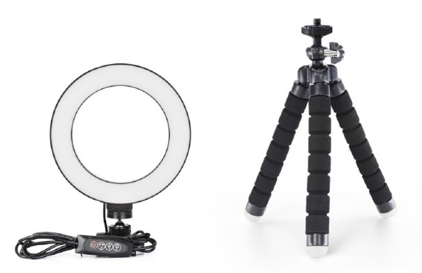 LED-ringlampe med stativ sort 16 cm