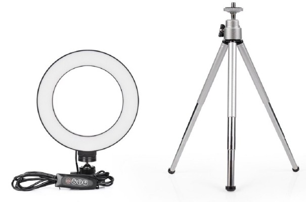 LED-ringljus med stativ K2435 silver 16 cm
