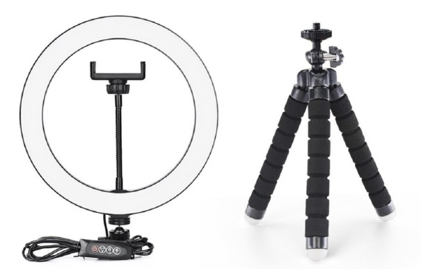 LED-ringljus med stativ svart 26 cm