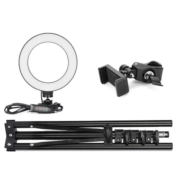 LED-ringlys 16 cm med stativ K2433 210 cm