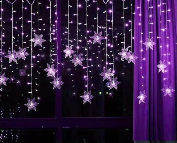 LED Snowflake String Lights purple