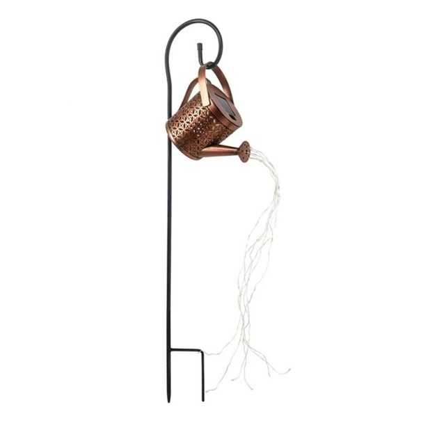 LED Solar Light Hanging Watering Can Outdoor Waterproof Lantern Hollow Wrought Iron Garden Decoration with Flowing Water Effect 1