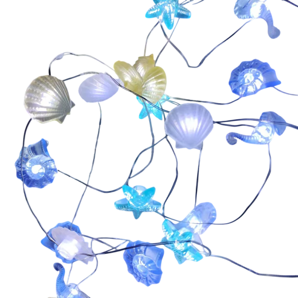 LED String Lights 2 m 20 LED Mix of Starfish and Shells Decorative Battery-Powered Lights for Parties, Birthdays, Beach and Ocean Decor 1