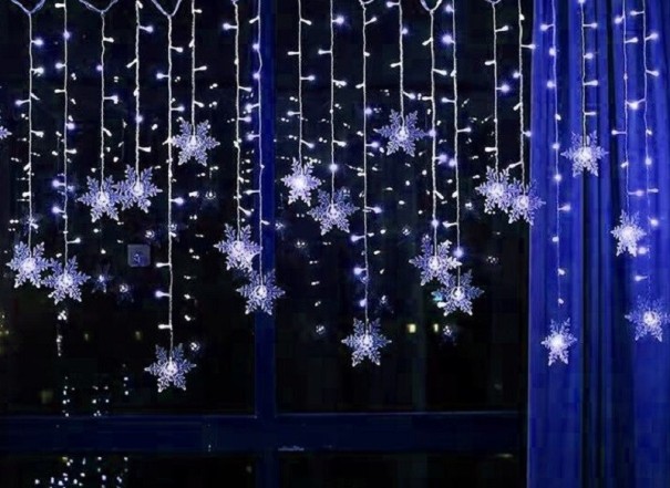 LED svetelná reťaz snehové vločky modrá