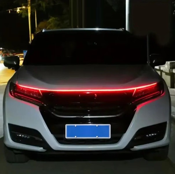 LED světelný pás na kapotu auta 180 x 1,1 x 0,6 cm Dynamický meteor efekt 12 V Voděodolné dekorativní osvětlení červená