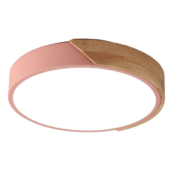 LED-taklampa med träelement 13 W kallvit Cirkulär taklampa Modern rund LED-panel 23 x 5 cm rosa