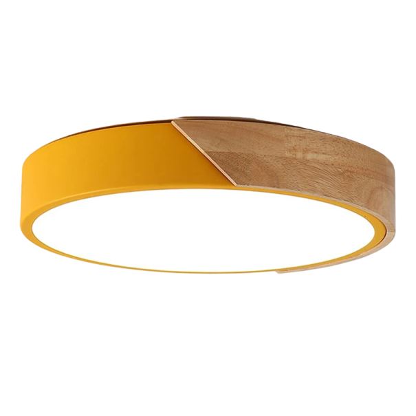 LED-taklampa med träelement 27 W varmvit Cirkulär taklampa Modern rund LED-panel 30 x 5 cm gul
