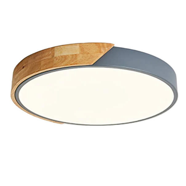 LED-taklampa med träelement 48 W kallvit Cirkulär taklampa Modern rund LED-panel 50 x 5 cm grå