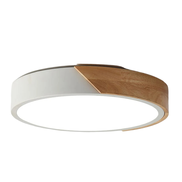 LED-taklampa med träelement 48 W varmvit Cirkulär taklampa Modern rund LED-panel 50 x 5 cm vit