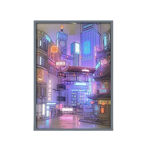 LED-wandschilderij 23 x 17 cm Nachtstad Lichtgevende decoratie 3 lichtstanden Moderne woonaccessoire Verlicht schilderij interieur 1