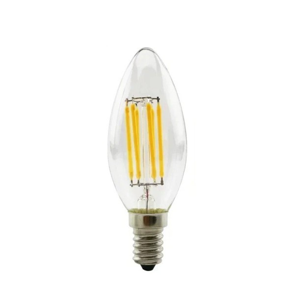 LED žárovka s vláknem C35 Tvar svíčky Patice E14 6 W 220 V Čiré sklo Studená bílá barva světla Do lustru nástěnného svítidla i stolní lampy 1
