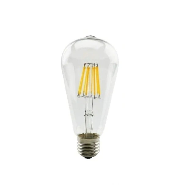 LED žárovka s vláknem ST64 Protáhlý tvar Patice E27 8 W 220 V Rozměry 145 x 64 mm Čiré sklo Teplá bílá Do lustru i závěsného svítidla 1