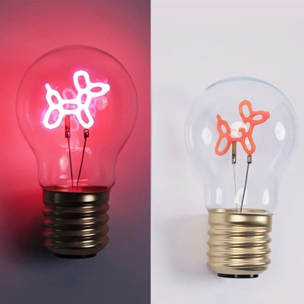LED žárovka s vláknem ve tvaru balónkového pejska A70 5 V 2–5 W 7 x 12,5 cm Sklo a zlatá hliníková objímka Růžové světlo Dárek pro pejskaře 1