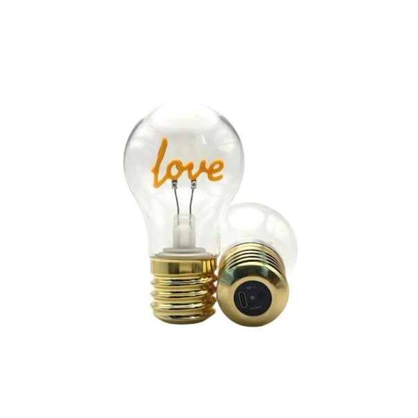 LED žárovka s vláknem ve tvaru nápisu love A70 USB-C 5 V 2–5 W 7 x 12,5 cm Skleněný kryt a zlatá hliníková objímka Romantická dekorace 1