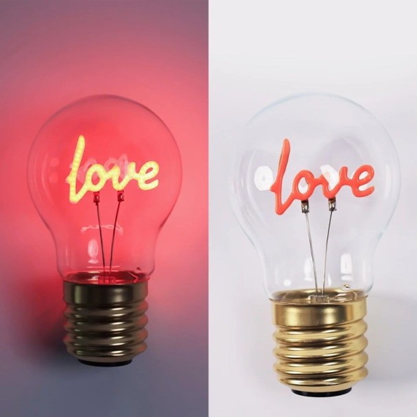 LED žiarovka s vláknom v tvare nápisu love A70 5 V 2–5 W 7 x 12,5 cm Sklo a zlatá hliníková objímka Červené svetlo Dekorácia do spálne 1