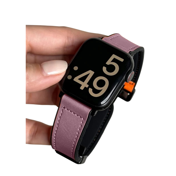 Leder-Silikonarmband 42 44 45 46 49 mm für Apple Watch Series 1–10 SE SE2 Ultra Elegantes zweilagiges Design mit klassischer Metallschließe rosa