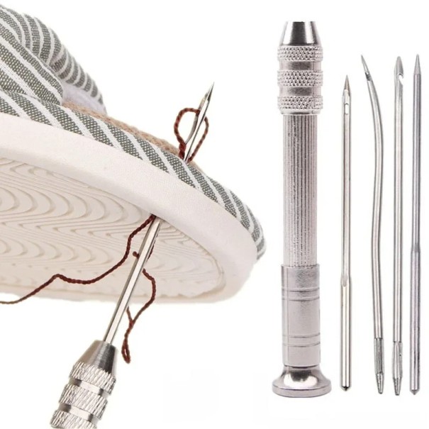 Lederahlen-Set mit 5 Edelstahlnadeln Handwerkzeug für Schuh-, Leder- und Polsterreparaturen Nadeln bis 7,8 cm lang 1