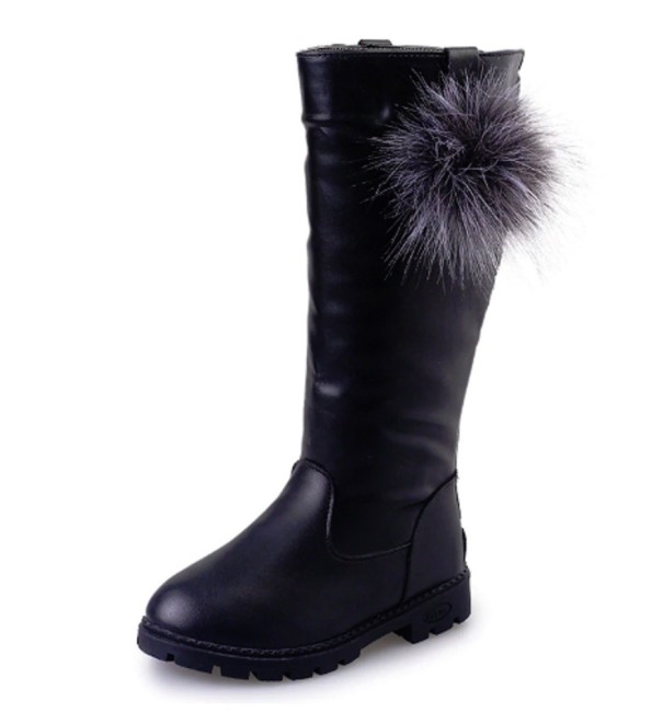 Lederstiefel für Mädchen mit Bommel schwarz 29,5