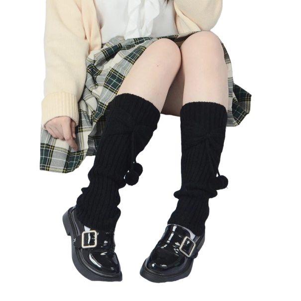 Leg Warmers with Pom-Pom black