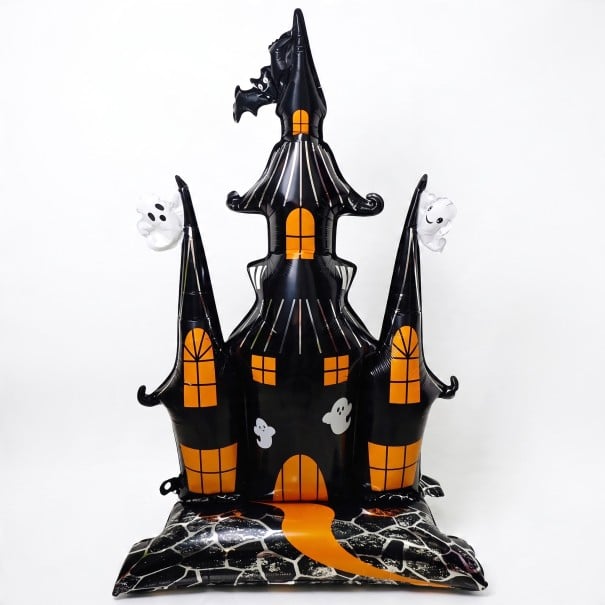 Légballon ijesztő ház Halloweeni dekoráció 150 x 106 cm Fóliás ballon Fekete és narancssárga Dekoráció Halloweenra és bulikra 1