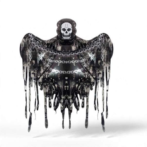Légbuborékos szellem lóbálával és láncokkal Halloweeni dekoráció 100 x 120 cm Fóliabuborék Fekete és szürke Dekoráció Halloweenra 1