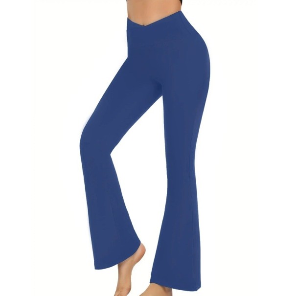 Leggings da donna senza cuciture con vita alta a V Pantaloni a campana con spacco Taglio crossover Leggings elastici e comodi per l'uso quotidiano blu S