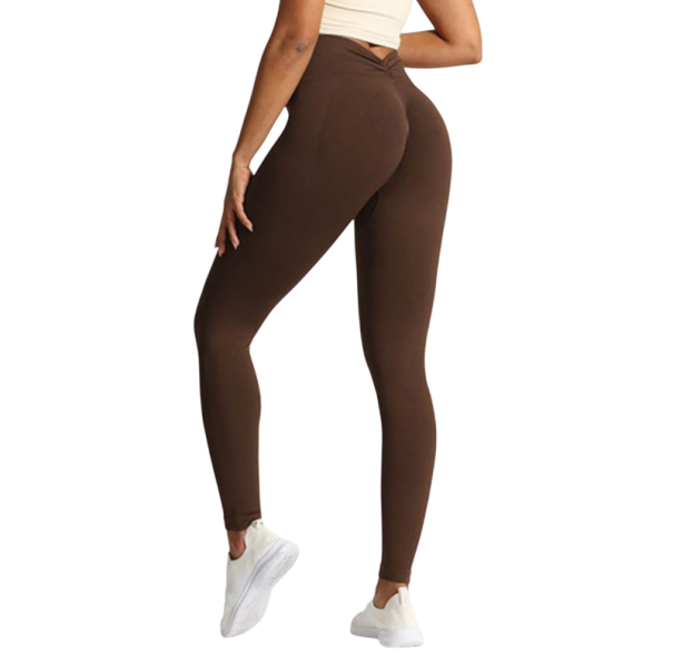 Leggings deportivos de cintura alta sin costuras para mujer, con corte en V en el vientre, elásticos, para entrenamiento de yoga, gimnasio y efecto push up. marrón S
