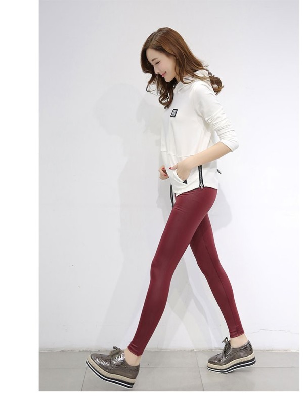 Leggings sexys de piel sintética para mujer - Burdeos L