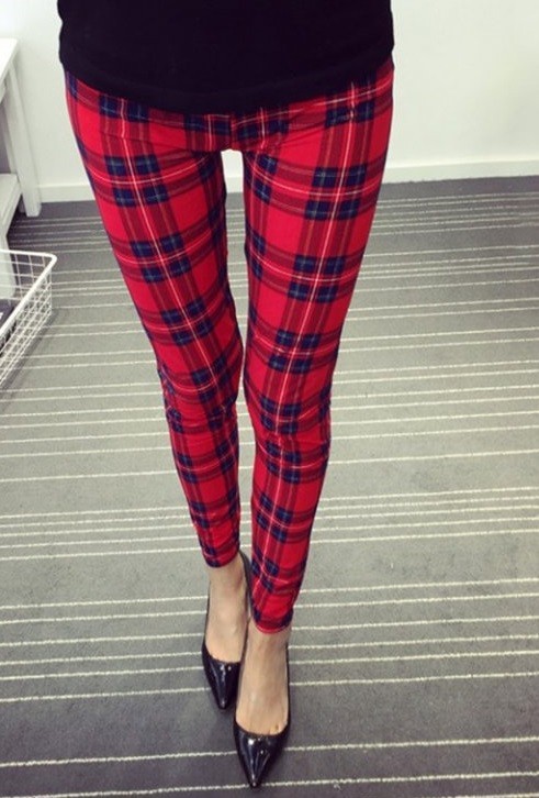 Leggings xadrez femininas J519 3