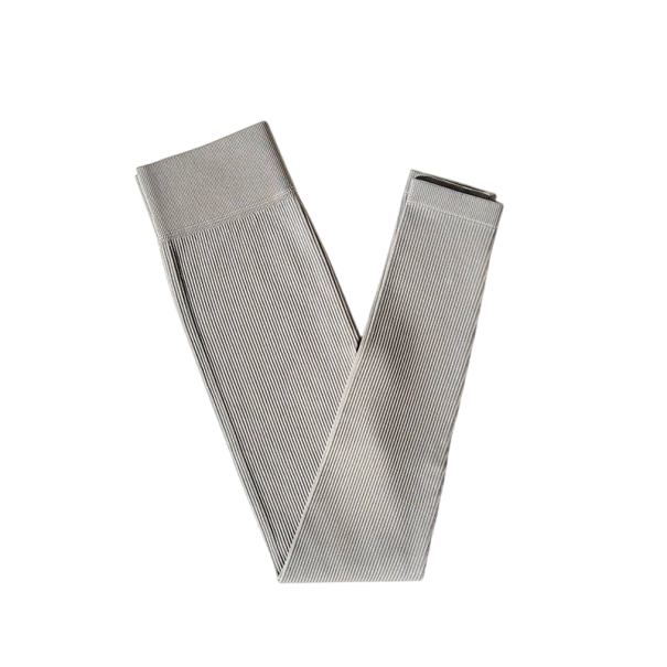 Leggins sportivi senza cuciture con vita alta Design a coste Vita compressiva Tessuto traspirante Pantaloni fitness elasticizzati Asciugatura rapida grigio M